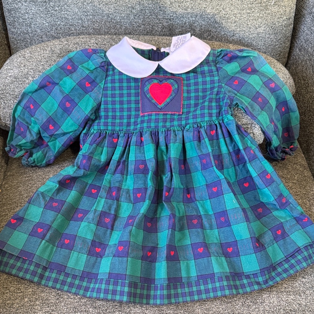 Vintage Plaid Dress with Heart Detail
